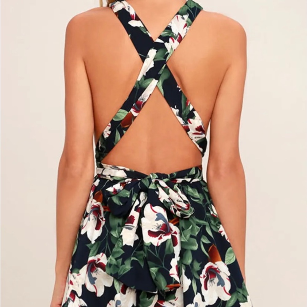 Lulus Elated Energy Midnight Blue Tropical Print Convertible Romper - Picture 3 of 9